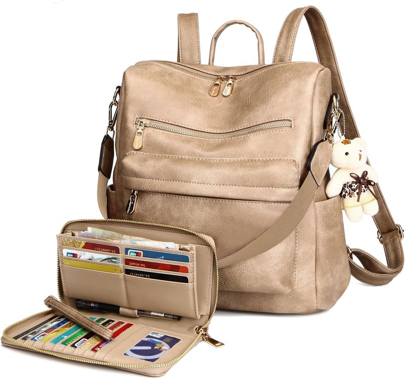 Soperwillton Women Backpack Purse Multipurpose Design Handbags Shoulder Bag PU Leather Travel bag Backpack Set 2pcs - Image 1